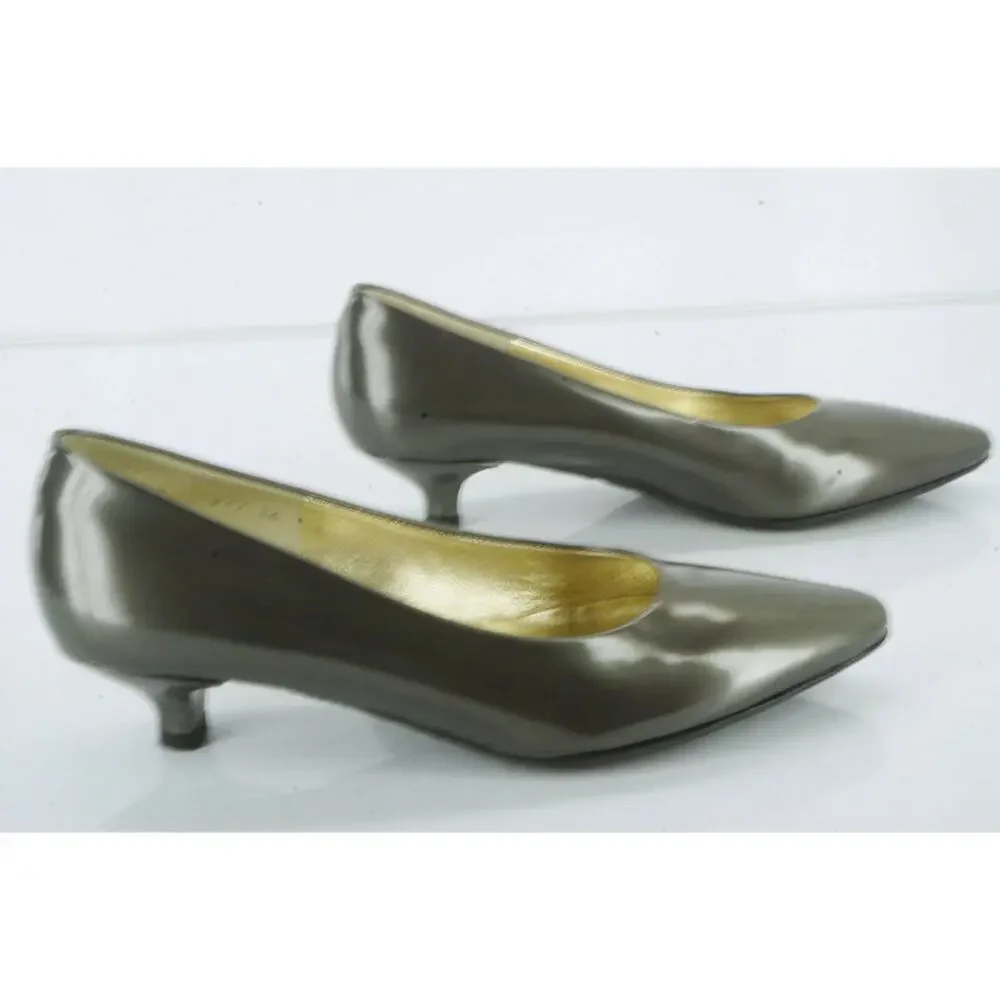 RON WHITE Pewter Michelle Kitten Heels Pumps Size 36 New $395 All Day Italian